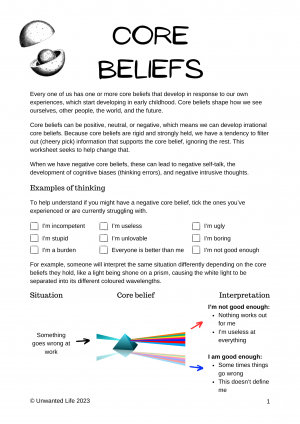 Front cover of the core belief workbook
